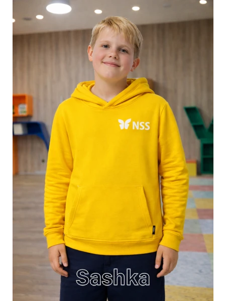 Худі для хлопчика жовте з логотипом школи NSS, розмір 116-164